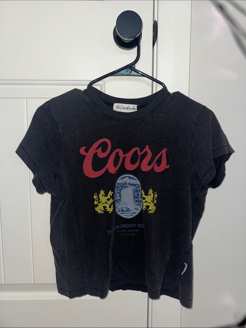 Coors The Laundry Room Black Tee with Red Coors Logo and Yellow Accents